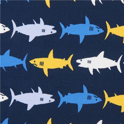 Tissu Robert Kaufman bleu marine avec des requins, Sevenberry Mini Prints Tissu