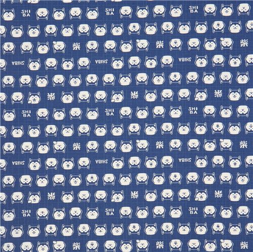 Remnant 31 cm - shiba inu dog Dobby fabric by Cosmo in dark blue 2