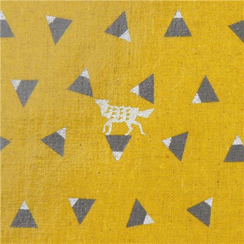 silver metallic shape mustard yellow echino canvas laminate fabric Triangle Fabric