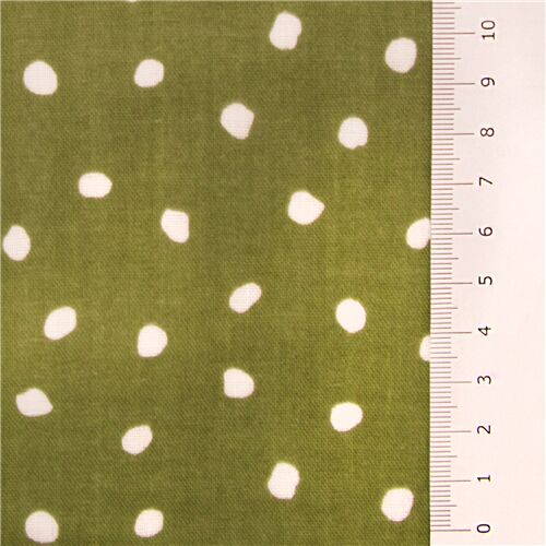 simple rustic white polka dots on green Japanese cotton gauze fabric