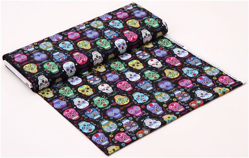 black Folk Art skull fabric by Timeless Treasures - modeS4u