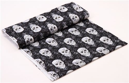 skull fabric in black glitter by Timeless Treasures USA 3