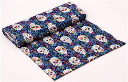 skull flower fabric in black by Timeless Treasures 3