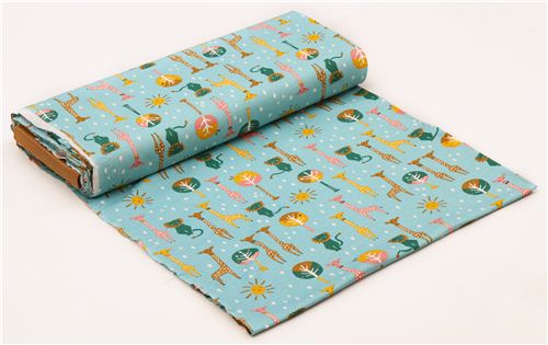 sky blue 'Happy Pals' lion & giraffe animal birch knit organic fabric USA 4