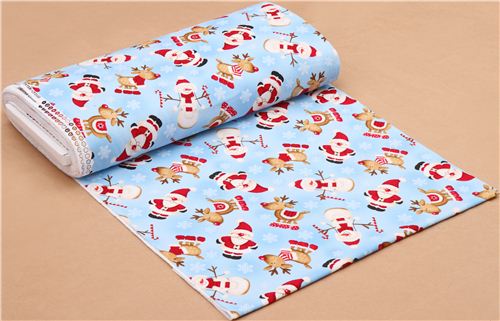 sky blue Santa & reindeer Christmas flannel fabric by Timeless Treasures USA  4