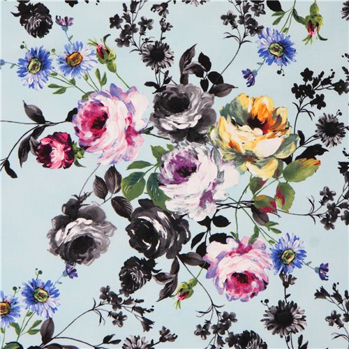 sky blue rose garden flower fabric by Michael Miller USA - modeS4u
