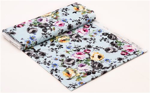 sky blue rose garden flower fabric by Michael Miller USA Fabric by ...