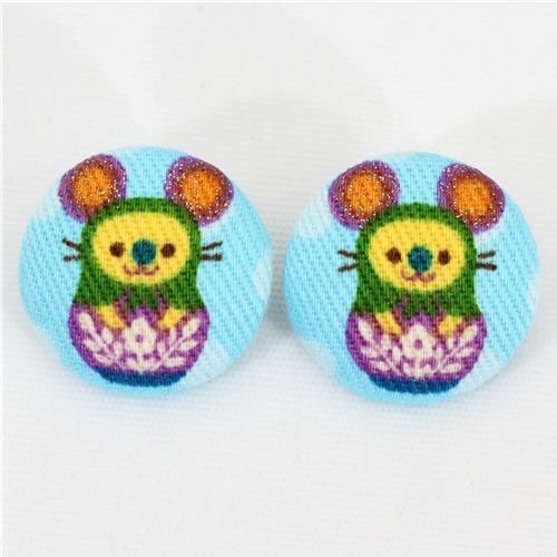 small matryoshka mouse button blue Kokka fabric button 1