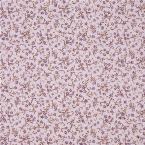 small purple cream flower gold metallic fabric Robert Kaufman Villa ...