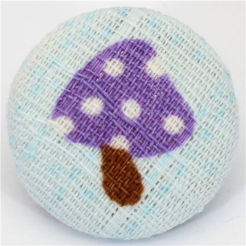 small purple fly agaric button light blue fabric button 1