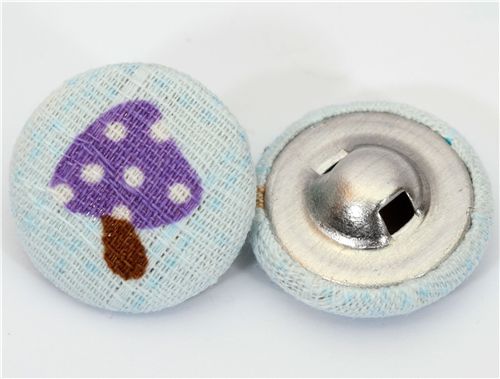 small purple fly agaric button light blue fabric button 2