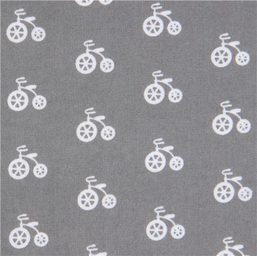 Tela de franela gris con pequeas bicicletas blancas Cozy Cotton Tela