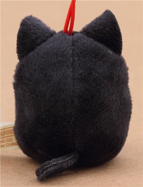 small white dark grey cat with red strap Puchimaru plush charm - modeS4u