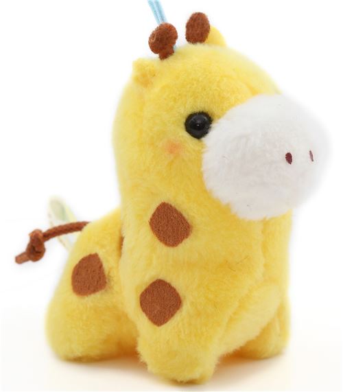 small yellow giraffe brown patch with blue strap Puchimaru plush charm