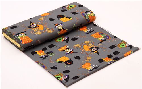smoke Halloween fabric witch broom cat Alexander Henry USA 4