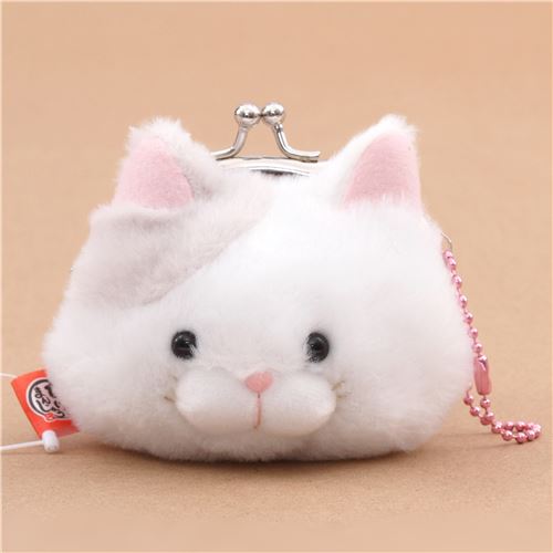 soft funny white light grey cat plush Manjyu purse wallet from Japan ...
