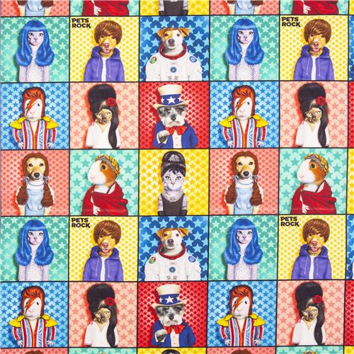 square patches pets red yellow blue green Michael Miller cotton fabric -  modeS4u