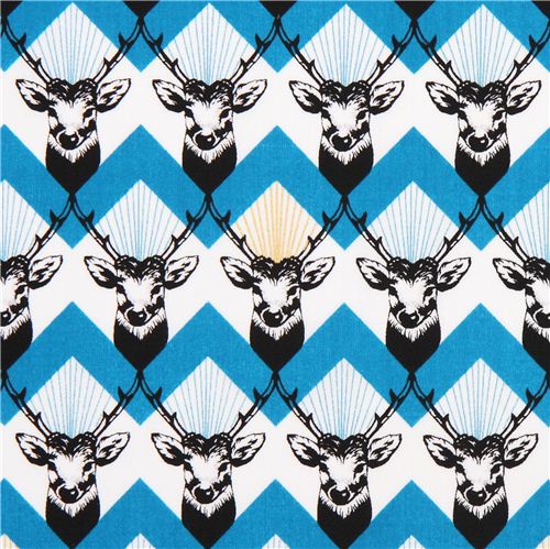 stag Chevron blue echino Decoro cotton sateen fabric 1