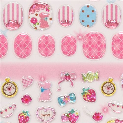 strawberry rabbit flower fingernail glitter stickers Japan Flower