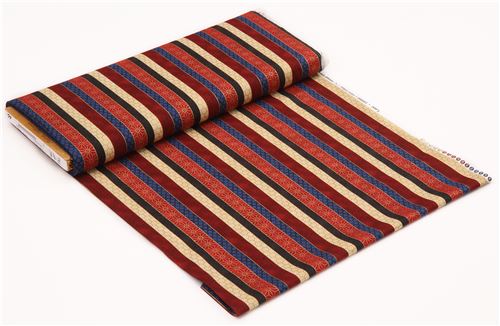 stripe fabric Asia flower pattern gold metallic by Northcott Kabuki 3