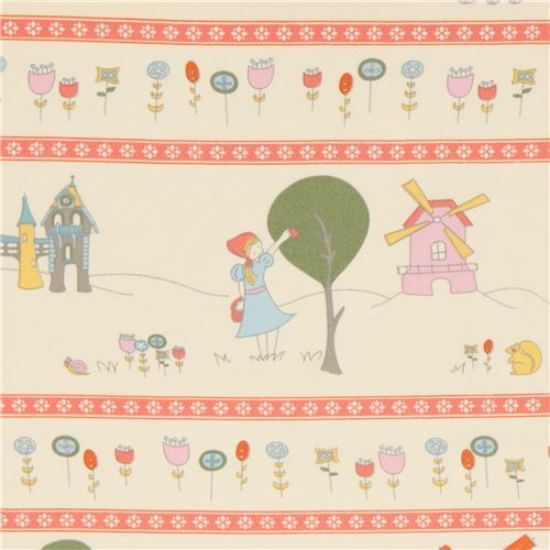 Tissu en popeline bio birch avec des bandes et des animaux Tissu