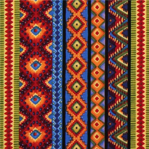 stripes pattern fabric red-orange-blue Robert Kaufman 1