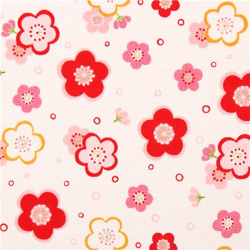 structured beige Asia flower cherry blossom Kokka Dobby fabric Fabric ...
