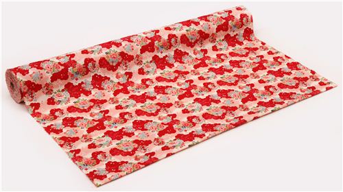 structured pale pink and red Asia colorful flower wreath Kokka Dobby fabric 3