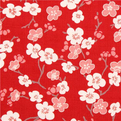 structured red Sakura cherry blossom branch Asia Dobby fabric - modeS4u