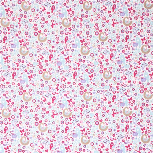 swan owl bird flower flannel fabric blue-pink Ooo Baby 2