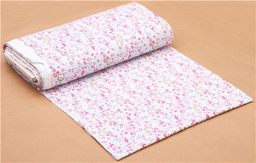 swan owl bird flower flannel fabric blue-pink Ooo Baby 3