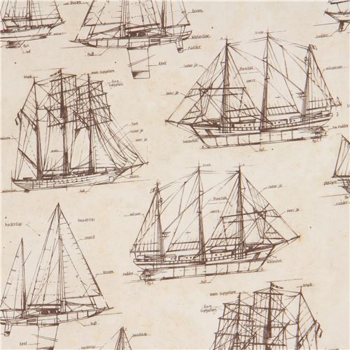 tan Robert Kaufman fabric ship boat transport Vintage Blueprints Digital Print Fabric