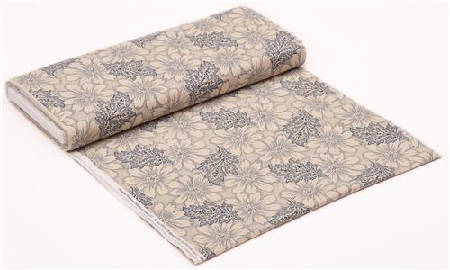 tan fabric with navy blue flower by Timeless Treasures - modeS4u