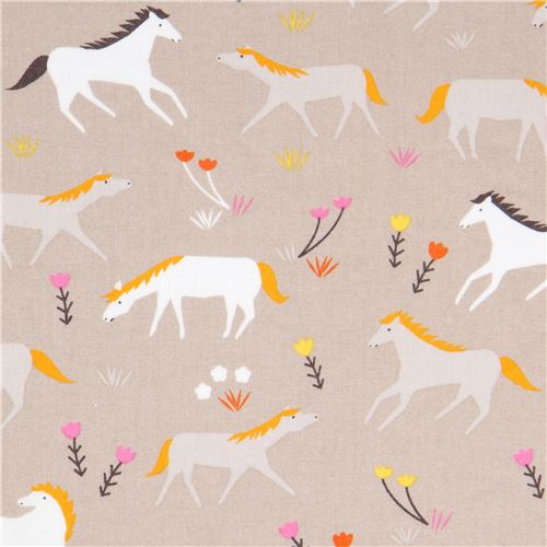 taupe cute pony horse Cloud 9 organic cotton fabric Stay Gold - modeS4u