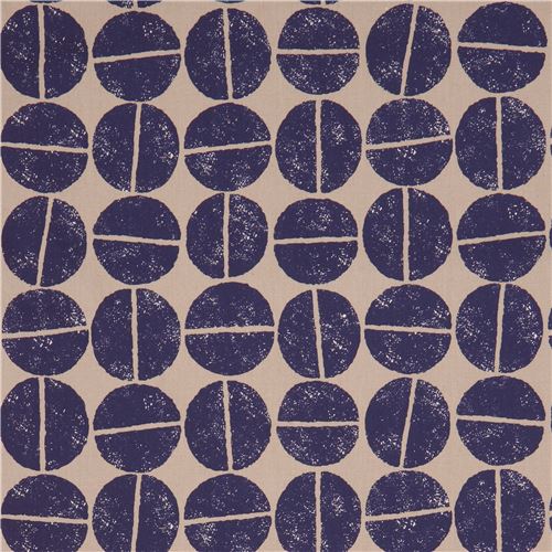 taupe navy blue half circle Canvas fabric Kokka Japan 2