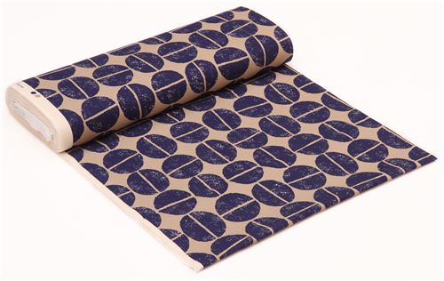 taupe navy blue half circle Canvas fabric Kokka Japan 3