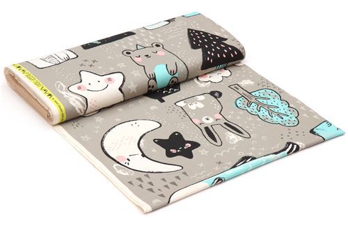 taupe with bear bat fish animal fabric by Cotton and Steel - modeS4u