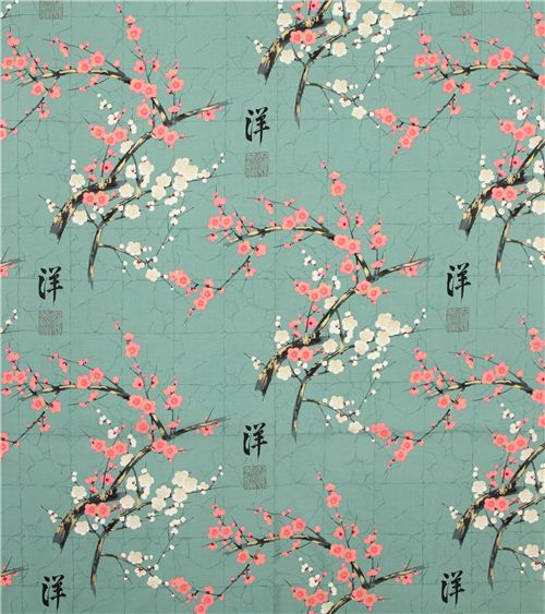 Tessuto floreale ottanio Alexander Henry fiori giapponesi Fabric by  Alexander Henry - modeS4u