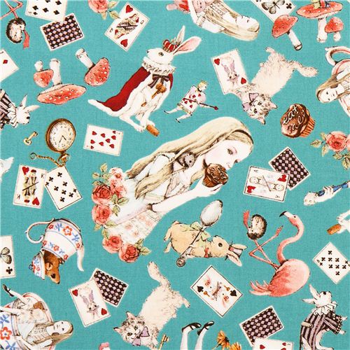 teal Cosmo Alice in Wonderland girl fairy tale fabric Japan 1
