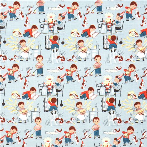 teal Michael Miller fabric with kid dog cake 2