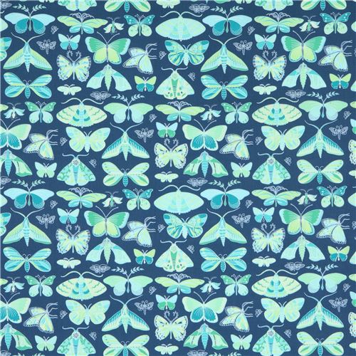 teal Michael Miller moth butterfly insect fabric Masquerade - modeS4u