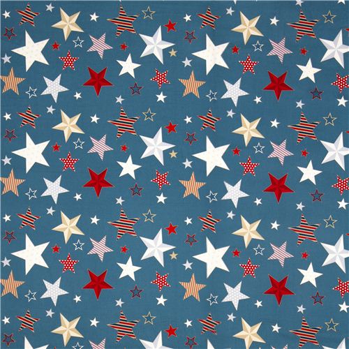 teal Riley Blake laminate fabric with stars from the USA 2