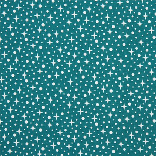teal Robert Kaufman small white dot star fabric Fabric by Robert ...