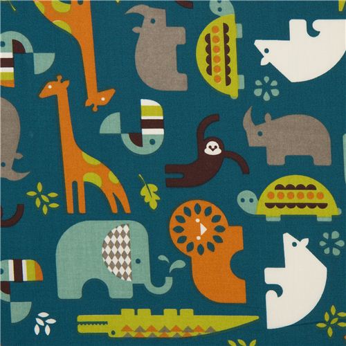 teal birch safari animal organic fabric Soiree Fabric by Birch Fabrics