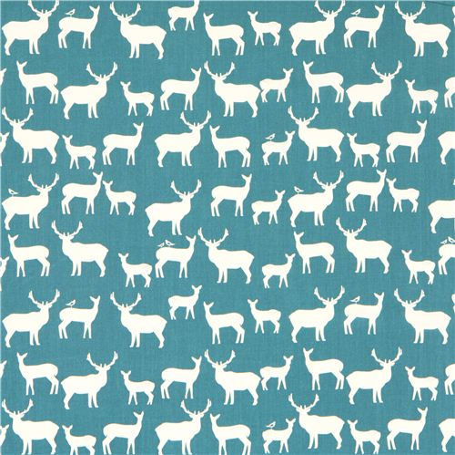 teal deer stag animal organic fabric by birch from the USA Fabric by ...