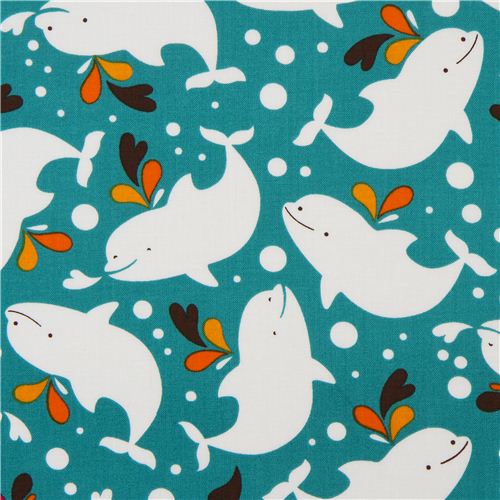 Tissu Robert Kaufman bleu sarcelle avec des dauphins Tissu