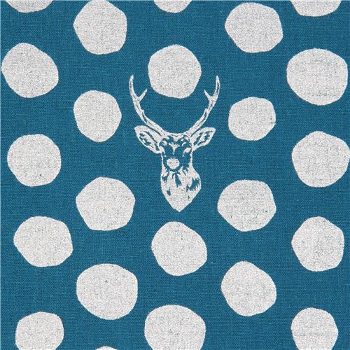 teal echino canvas fabric stag with silver metallic dots Sambar 2