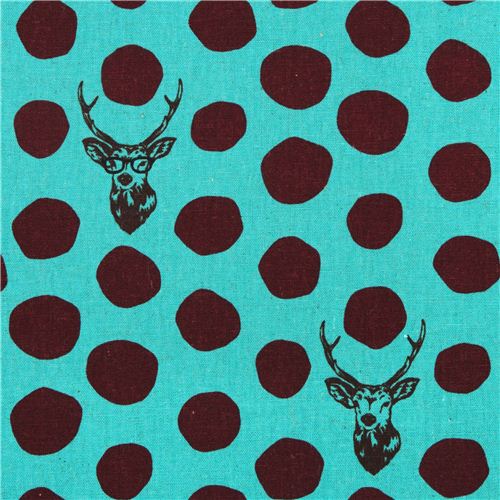 teal echino samber canvas fabric stag with polka dots from Japan 1