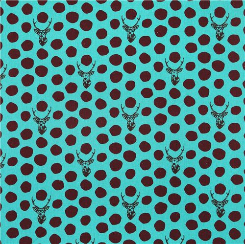 teal echino samber canvas fabric stag with polka dots from Japan 2