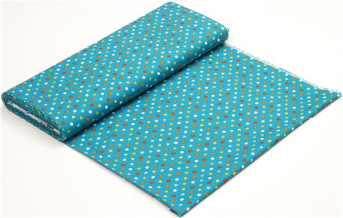 teal fabric with colourful polka dots by Robert Kaufman Fabric by ...